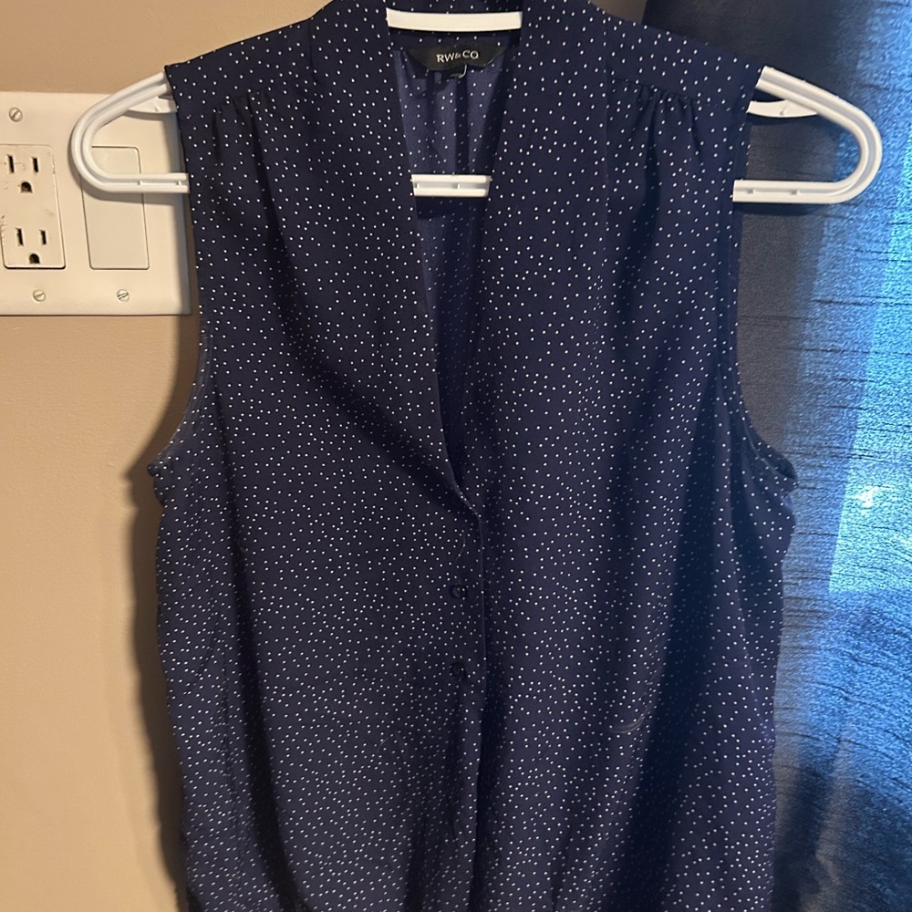 RW&CO. Navy Polka Dot Sleeveless Blouse